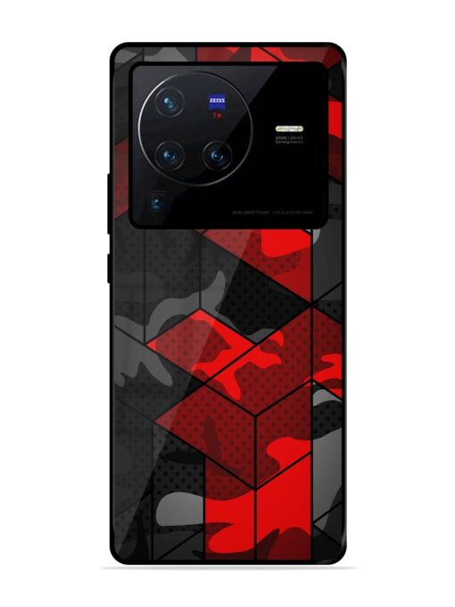 Royal Red Camouflage Pattern Glossy Metal Phone Cover for Vivo X80 Pro Zapvi