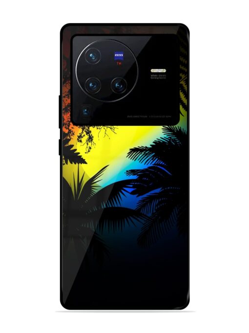 Colorful Sunset With Palm Trees Glossy Metal Phone Cover for Vivo X80 Pro