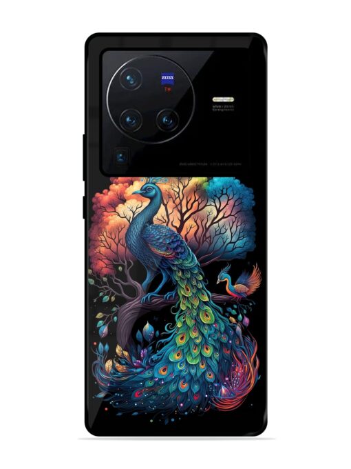 Peacock Tree Art Glossy Metal Phone Cover for Vivo X80 Pro Zapvi