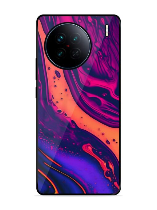 Fluid Blue Pink Art Glossy Metal Phone Cover for Vivo X90 Zapvi