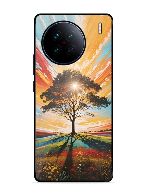 Abstract Tree Colorful Art Glossy Metal Phone Cover for Vivo X90 Zapvi