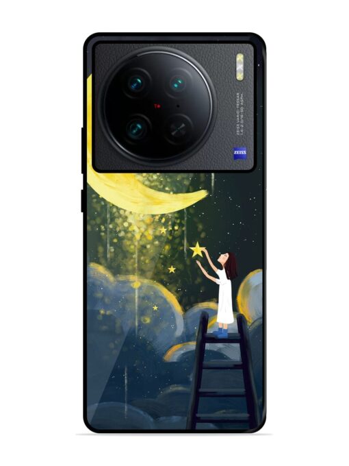 Moonlight Healing Night Illustration Glossy Metal TPU Phone Cover for Vivo X90 Pro