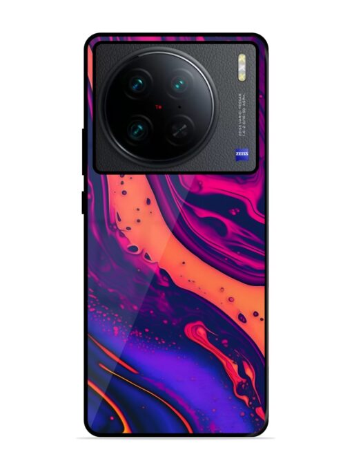 Fluid Blue Pink Art Glossy Metal Phone Cover for Vivo X90 Pro