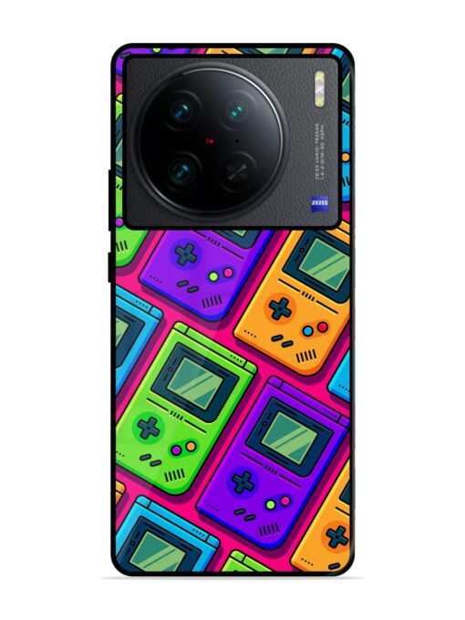 Game Seamless Pattern Glossy Metal Phone Cover for Vivo X90 Pro