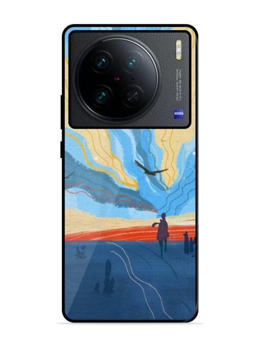 Minimal Abstract Landscape Glossy Metal Phone Cover for Vivo X90 Pro Zapvi