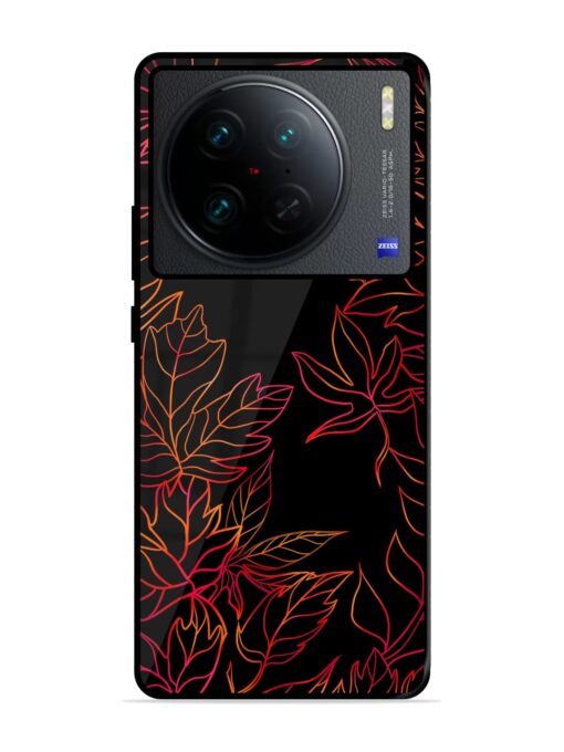 Red Floral Pattern Glossy Metal Phone Cover for Vivo X90 Pro