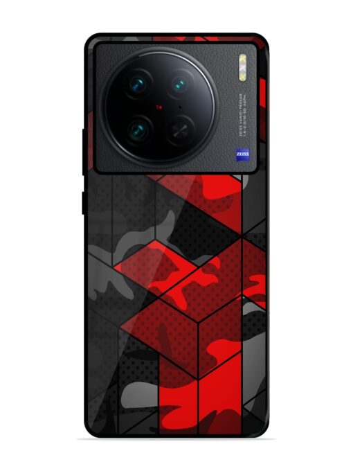 Royal Red Camouflage Pattern Glossy Metal Phone Cover for Vivo X90 Pro