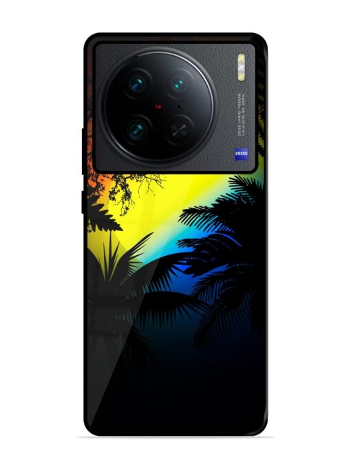 Colorful Sunset With Palm Trees Glossy Metal Phone Cover for Vivo X90 Pro Zapvi