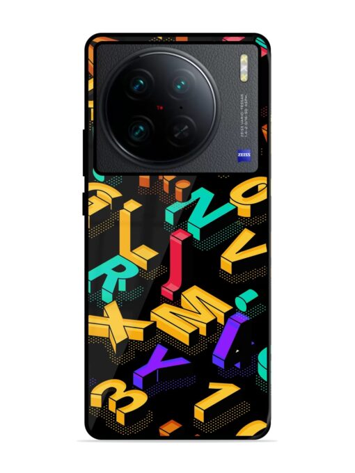 Seamless Pattern With Letters Glossy Metal Phone Cover for Vivo X90 Pro