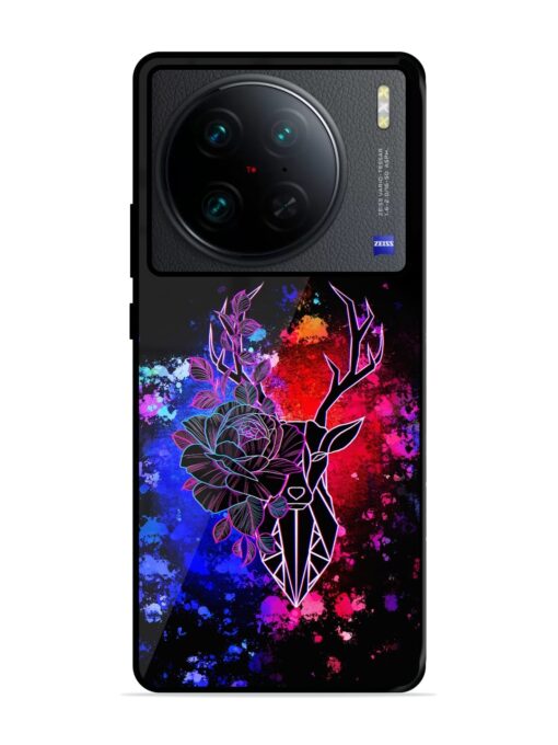 Floral Deer Art Glossy Metal Phone Cover for Vivo X90 Pro