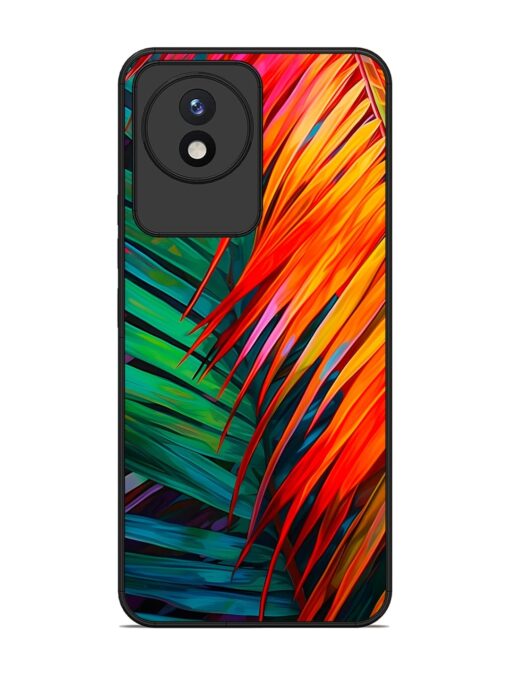 Painted Tropical Leaves Glossy Metal Phone Cover for Vivo Y02