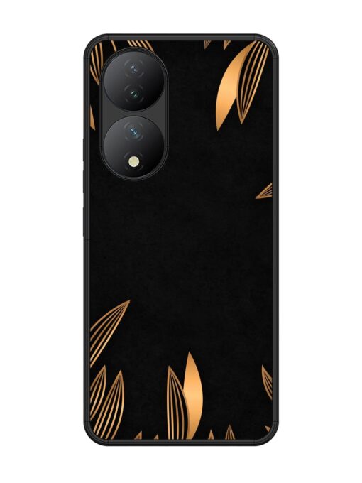 Golden Leaf Pattern Glossy Metal Phone Cover for Vivo Y100 (5G)