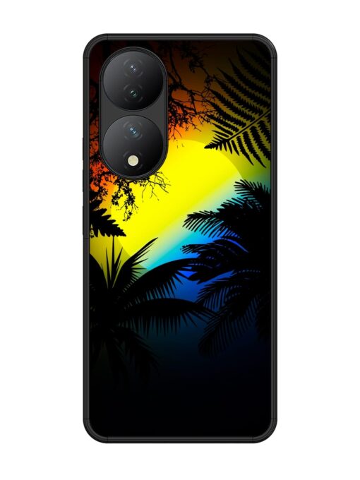 Colorful Sunset With Palm Trees Glossy Metal Phone Cover for Vivo Y100 (5G)