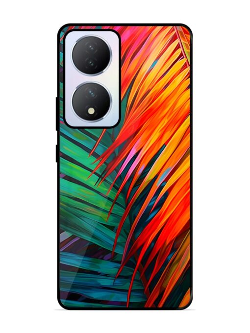 Painted Tropical Leaves Glossy Metal Phone Cover for Vivo Y100A (5G) Zapvi