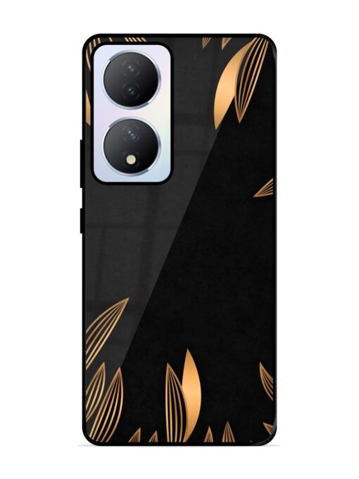 Golden Leaf Pattern Glossy Metal Phone Cover for Vivo Y100A (5G)