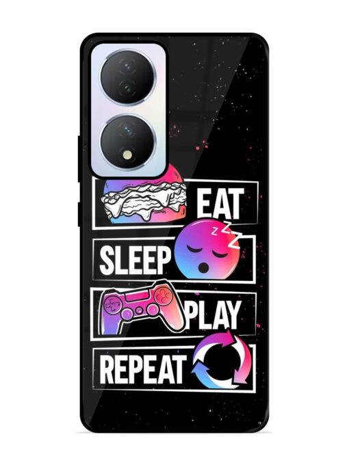 Eat Sleep Play Repeat Glossy Metal Phone Cover for Vivo Y100A (5G) Zapvi