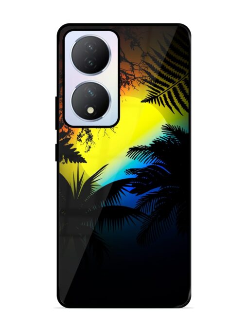 Colorful Sunset With Palm Trees Glossy Metal Phone Cover for Vivo Y100A (5G) Zapvi