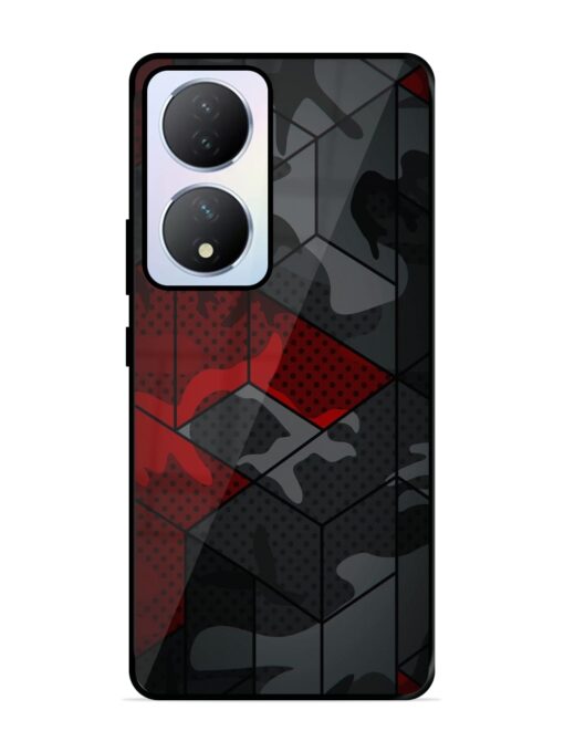 Red And Grey Pattern Glossy Metal Phone Cover for Vivo Y100A (5G) Zapvi