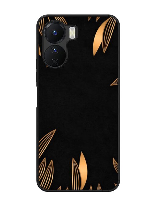 Golden Leaf Pattern Glossy Metal Phone Cover for Vivo Y16 Zapvi