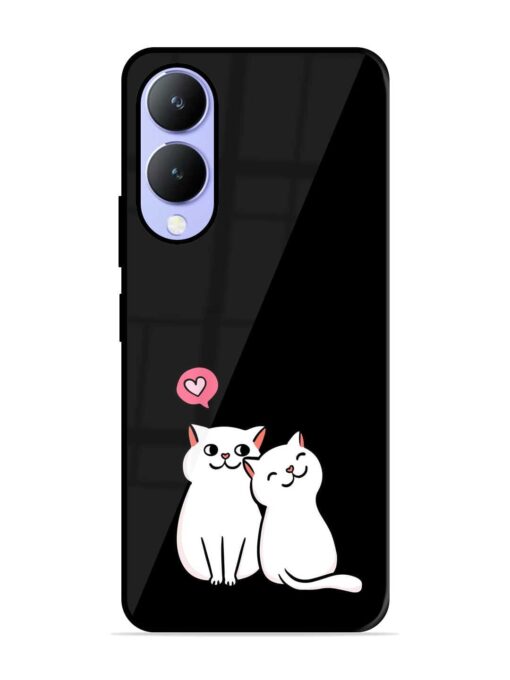 Cat Love Glossy Metal Phone Cover for Vivo Y17S