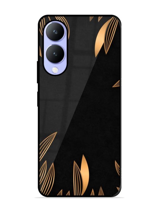 Golden Leaf Pattern Glossy Metal Phone Cover for Vivo Y17S