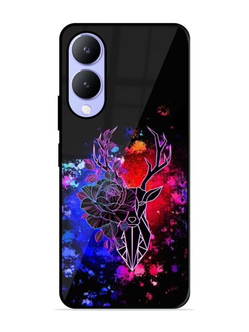 Floral Deer Art Glossy Metal Phone Cover for Vivo Y17S