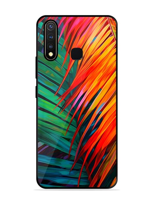 Painted Tropical Leaves Glossy Metal Phone Cover for Vivo Y19 Zapvi