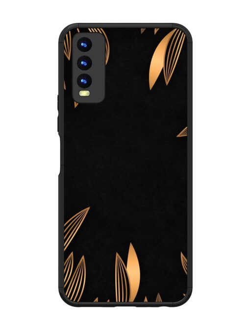 Golden Leaf Pattern Glossy Metal Phone Cover for Vivo Y20 Zapvi