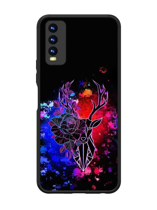 Floral Deer Art Glossy Metal Phone Cover for Vivo Y20I