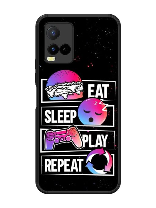 Eat Sleep Play Repeat Glossy Metal Phone Cover for Vivo Y21 Zapvi