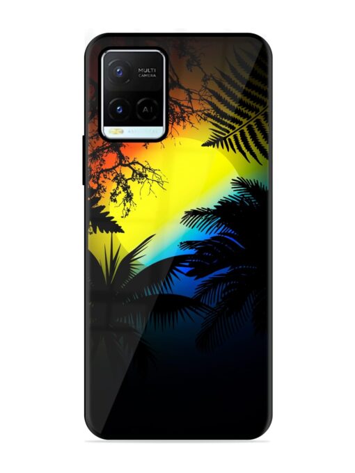 Colorful Sunset With Palm Trees Glossy Metal Phone Cover for Vivo Y21G Zapvi