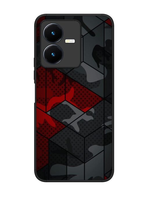 Red And Grey Pattern Glossy Metal Phone Cover for Vivo Y22 Zapvi