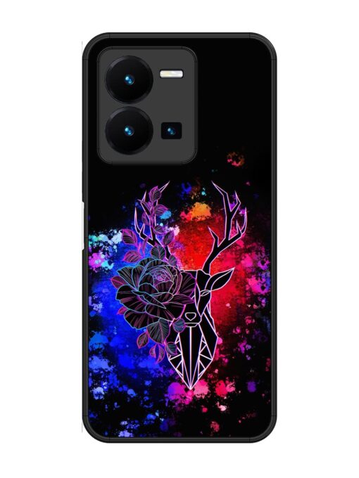 Floral Deer Art Glossy Metal Phone Cover for Vivo Y35