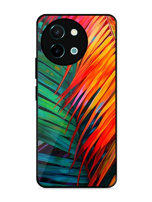 Painted Tropical Leaves Glossy Metal Phone Cover for Vivo Y38 (5G) Zapvi