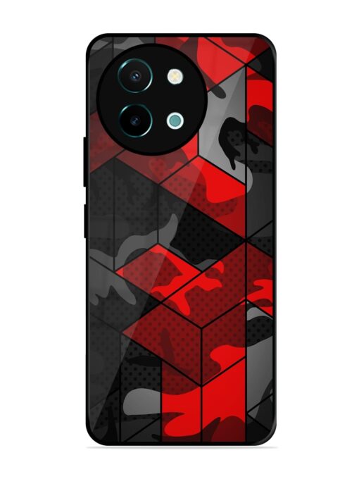 Royal Red Camouflage Pattern Glossy Metal Phone Cover for Vivo Y38 (5G)