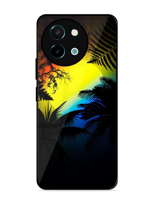 Colorful Sunset With Palm Trees Glossy Metal Phone Cover for Vivo Y38 (5G)