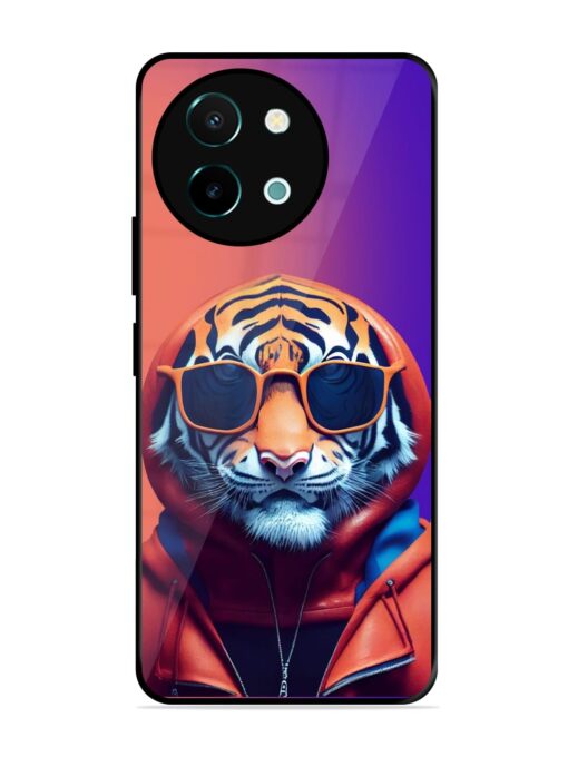 Tiger Animation Glossy Metal Phone Cover for Vivo Y38 (5G)