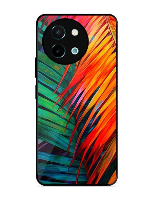 Painted Tropical Leaves Glossy Metal Phone Cover for Vivo Y58 (5G)