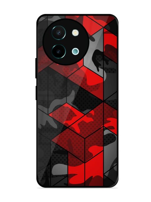 Royal Red Camouflage Pattern Glossy Metal Phone Cover for Vivo Y58 (5G)