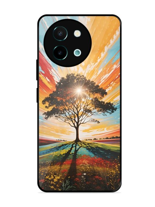 Abstract Tree Colorful Art Glossy Metal Phone Cover for Vivo Y58 (5G)