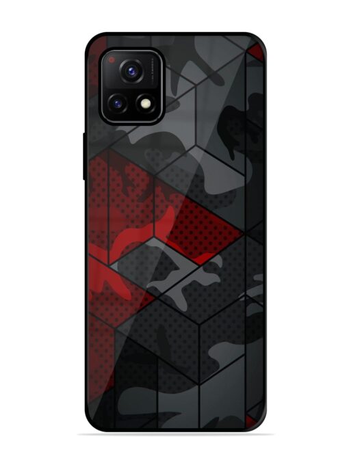 Red And Grey Pattern Glossy Metal Phone Cover for Vivo Y72 (5G)