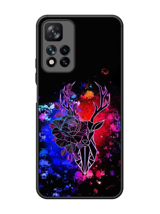 Floral Deer Art Glossy Metal Phone Cover for Xiaomi Mi 11I Hypercharge (5G)