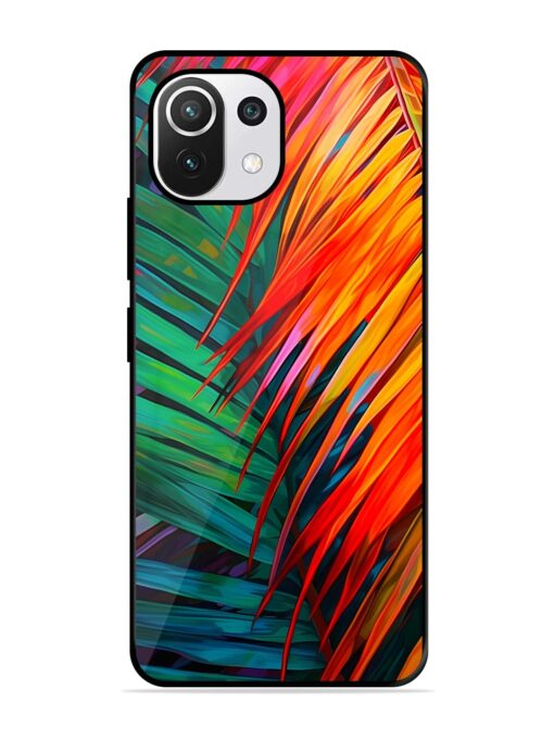 Painted Tropical Leaves Glossy Metal Phone Cover for Xiaomi Mi 11 Lite Ne (5G) Zapvi