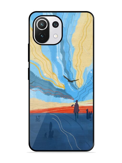 Minimal Abstract Landscape Glossy Metal Phone Cover for Xiaomi Mi 11 Lite Ne (5G) Zapvi