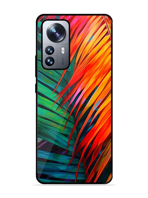 Painted Tropical Leaves Glossy Metal Phone Cover for Xiaomi Mi 12 Pro (5G) Zapvi