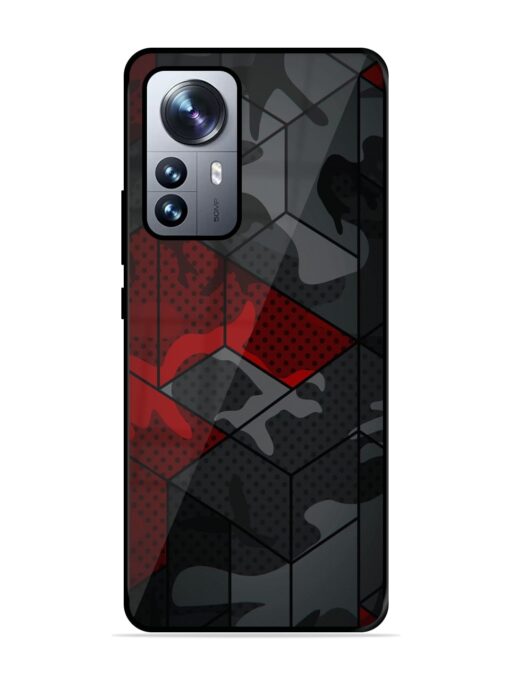 Red And Grey Pattern Glossy Metal Phone Cover for Xiaomi Mi 12 Pro (5G) Zapvi