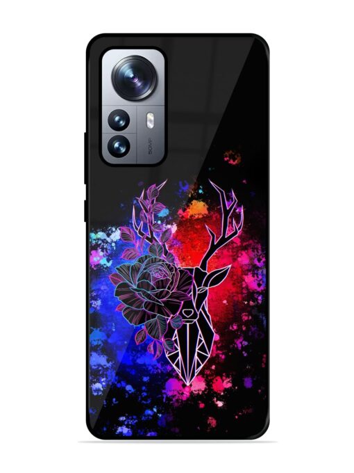 Floral Deer Art Glossy Metal Phone Cover for Xiaomi Mi 12 Pro (5G) Zapvi