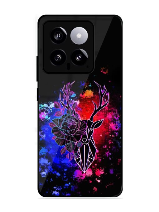 Floral Deer Art Glossy Metal Phone Cover for Xiaomi Mi 14 (5G)