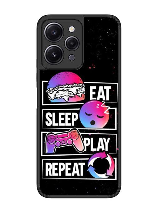 Eat Sleep Play Repeat Glossy Metal Phone Cover for Xiaomi Redmi 12 (4G)