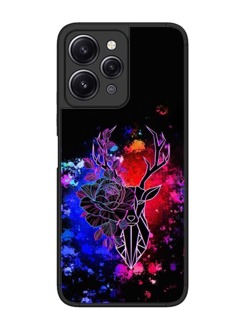 Floral Deer Art Glossy Metal Phone Cover for Xiaomi Redmi 12 (4G) Zapvi